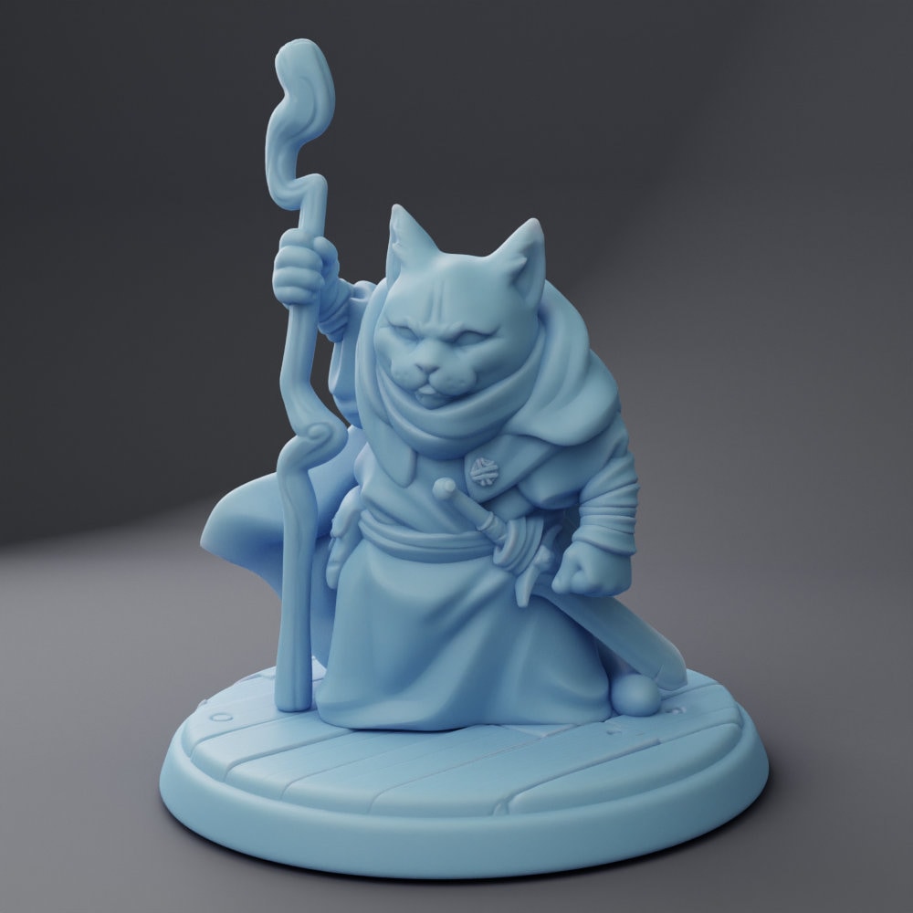 Old Hermit Cat Miniature | Twin Goddess Miniatures | Tabletop RPG Miniature | Roleplaying 3D Printed Fantasy Mini - 3DPrintDen