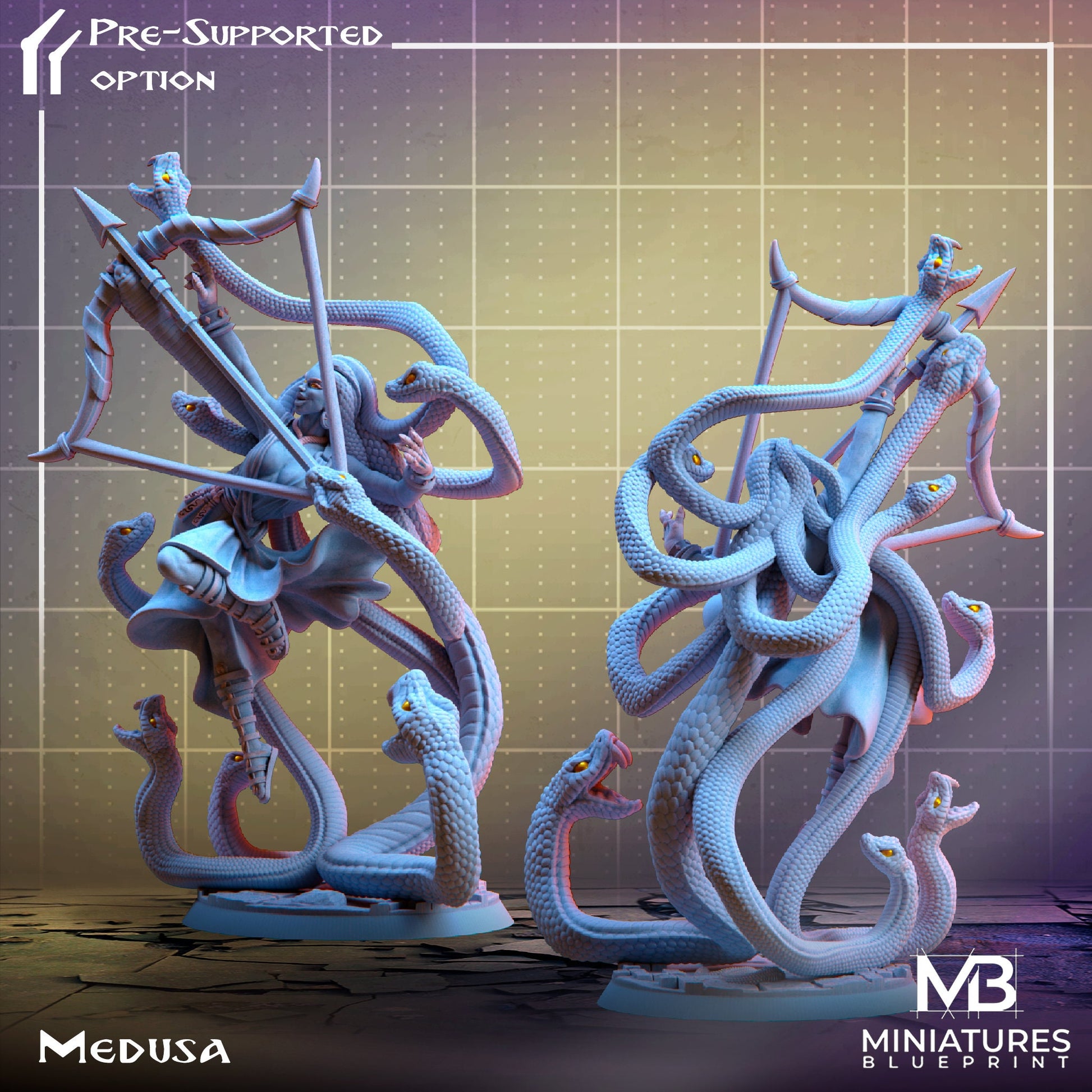 Medusa Miniature | Tabletop RPG Miniature | Miniatures Blueprint | Roleplaying 3D Printed Fantasy Mini - 3DPrintDen