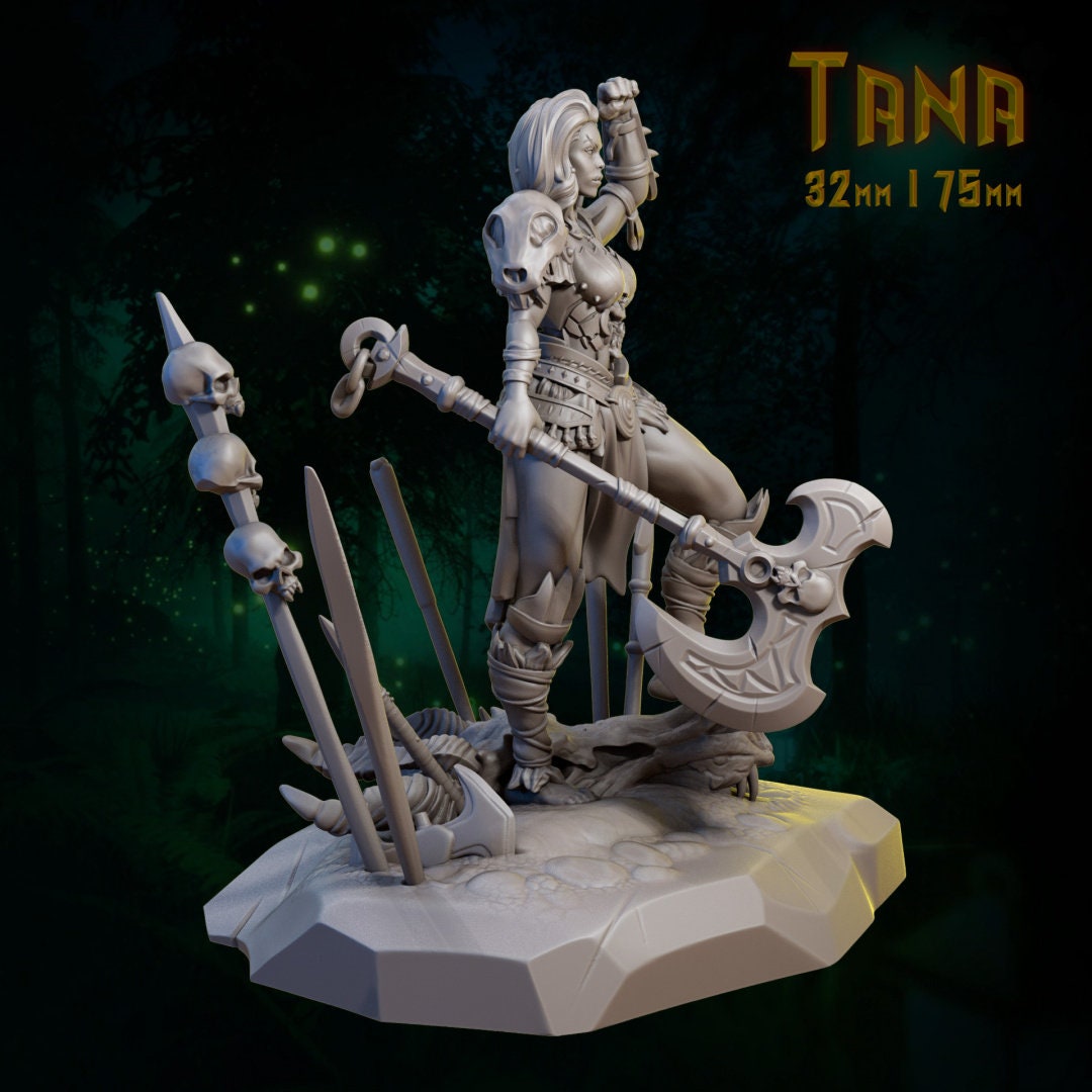 Female Barbarian Ogre Miniature, Tana | Tabletop RPG Miniature | Dungeons and Maidens | Roleplaying 3D Printed Fantasy Mini - 3DPrintDen