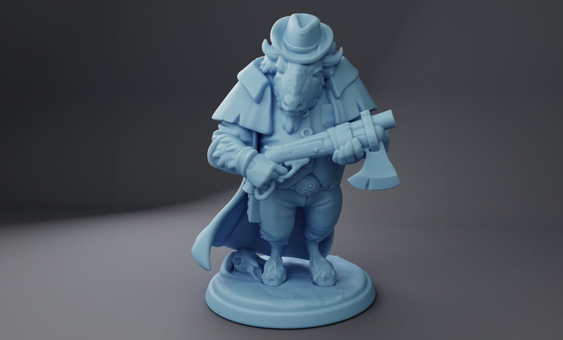 Bison Outlaw Miniature, Bill | Twin Goddess Miniatures | Tabletop RPG Miniature | Roleplaying 3D Printed Fantasy Mini - 3DPrintDen