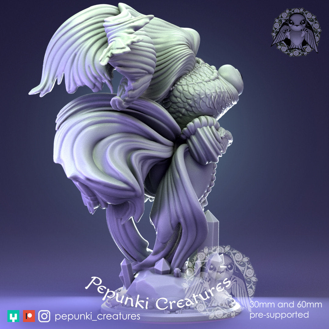 Goldfish Lady Miniature | Tabletop RPG Miniature | Pepunki Creatures | Roleplaying 3D Printed Fantasy Mini - 3DPrintDen