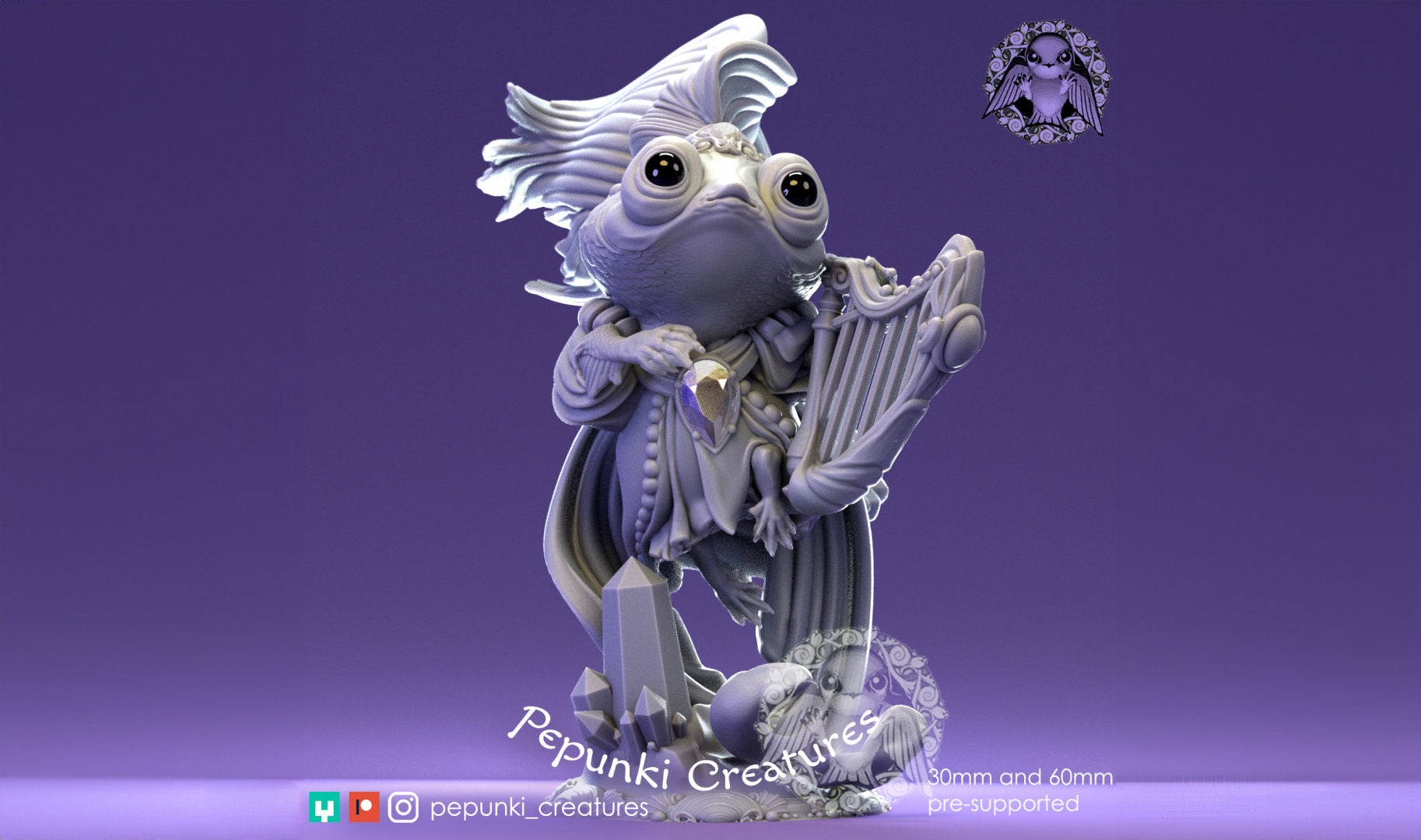 Goldfish Lady Miniature | Tabletop RPG Miniature | Pepunki Creatures | Roleplaying 3D Printed Fantasy Mini - 3DPrintDen