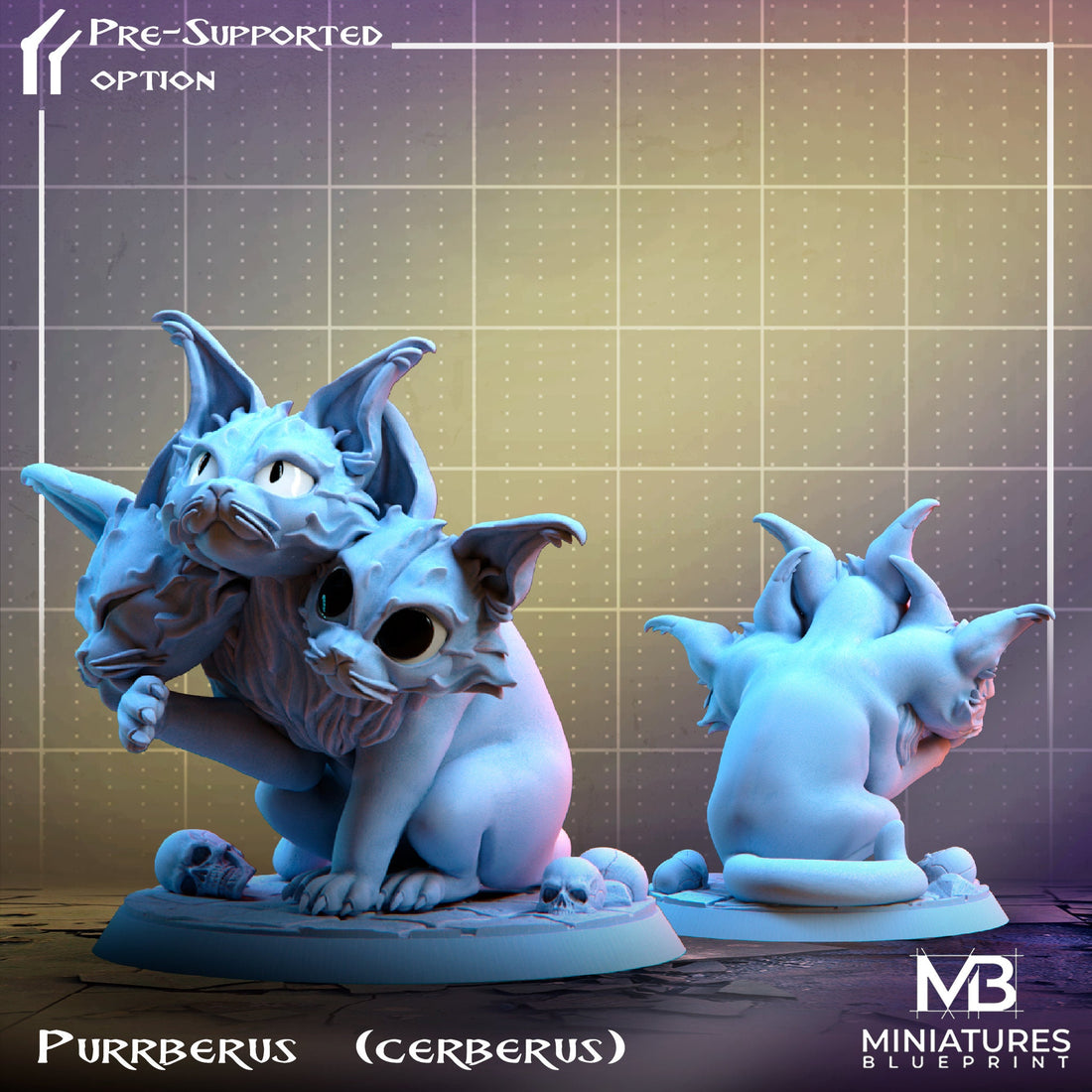 Cerberus Cat Miniature | Tabletop RPG Miniature | Miniatures Blueprint | Roleplaying 3D Printed Fantasy Mini - 3DPrintDen