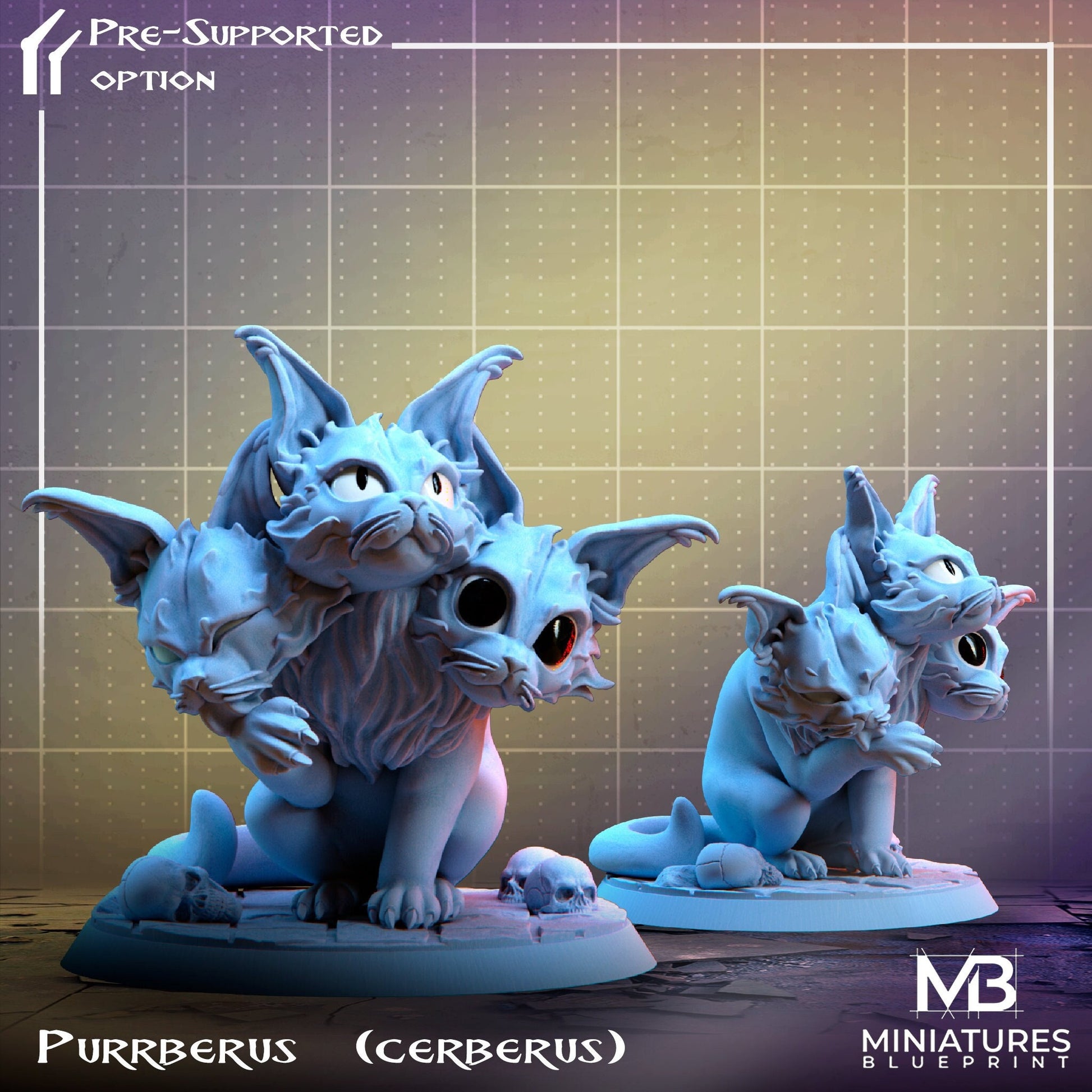 Cerberus Cat Miniature | Tabletop RPG Miniature | Miniatures Blueprint | Roleplaying 3D Printed Fantasy Mini - 3DPrintDen