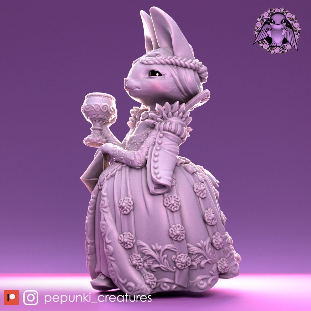 Bunny Duchess Miniature | Tabletop RPG Miniature | Pepunki Creatures | Roleplaying 3D Printed Fantasy Mini - 3DPrintDen