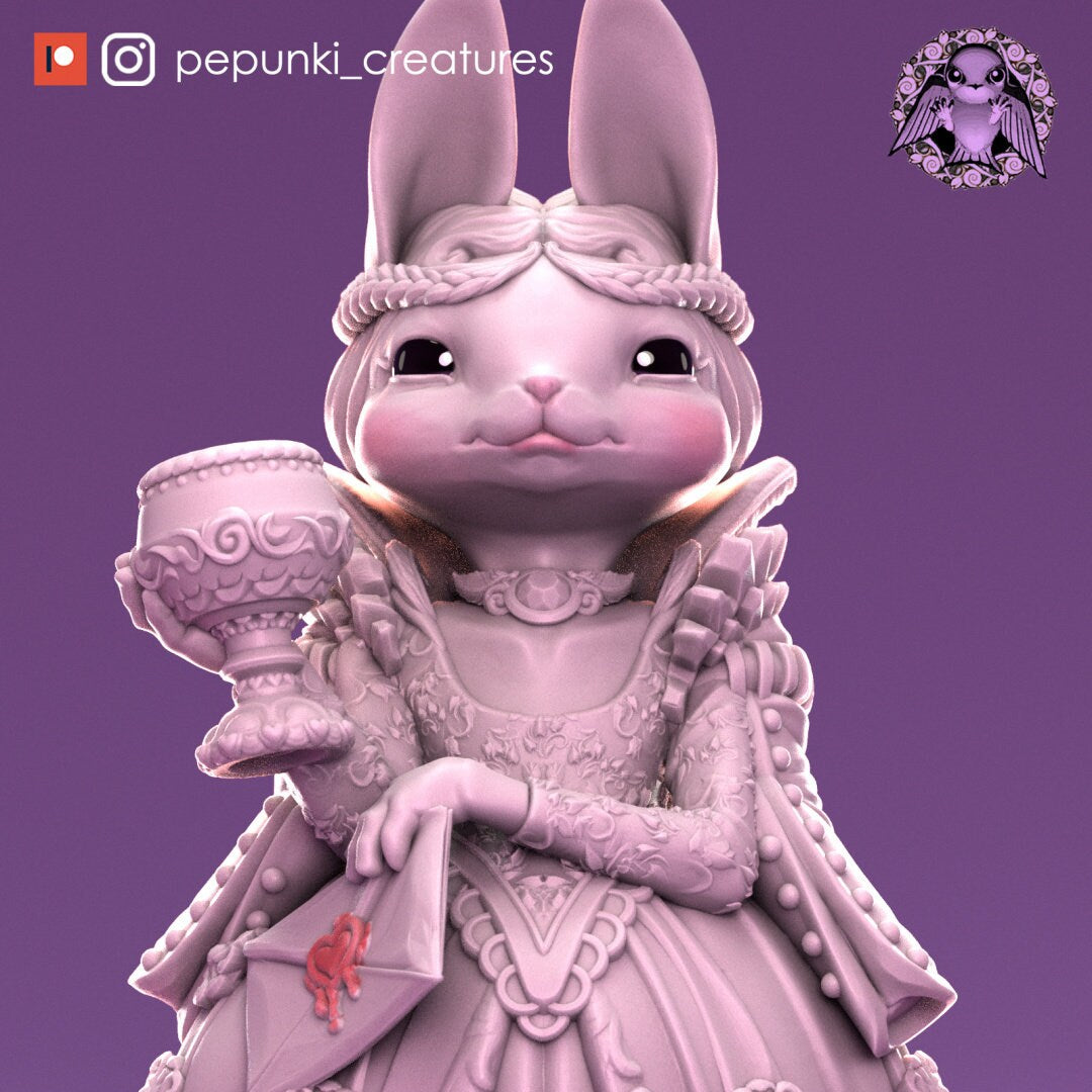 Bunny Duchess Miniature | Tabletop RPG Miniature | Pepunki Creatures | Roleplaying 3D Printed Fantasy Mini - 3DPrintDen