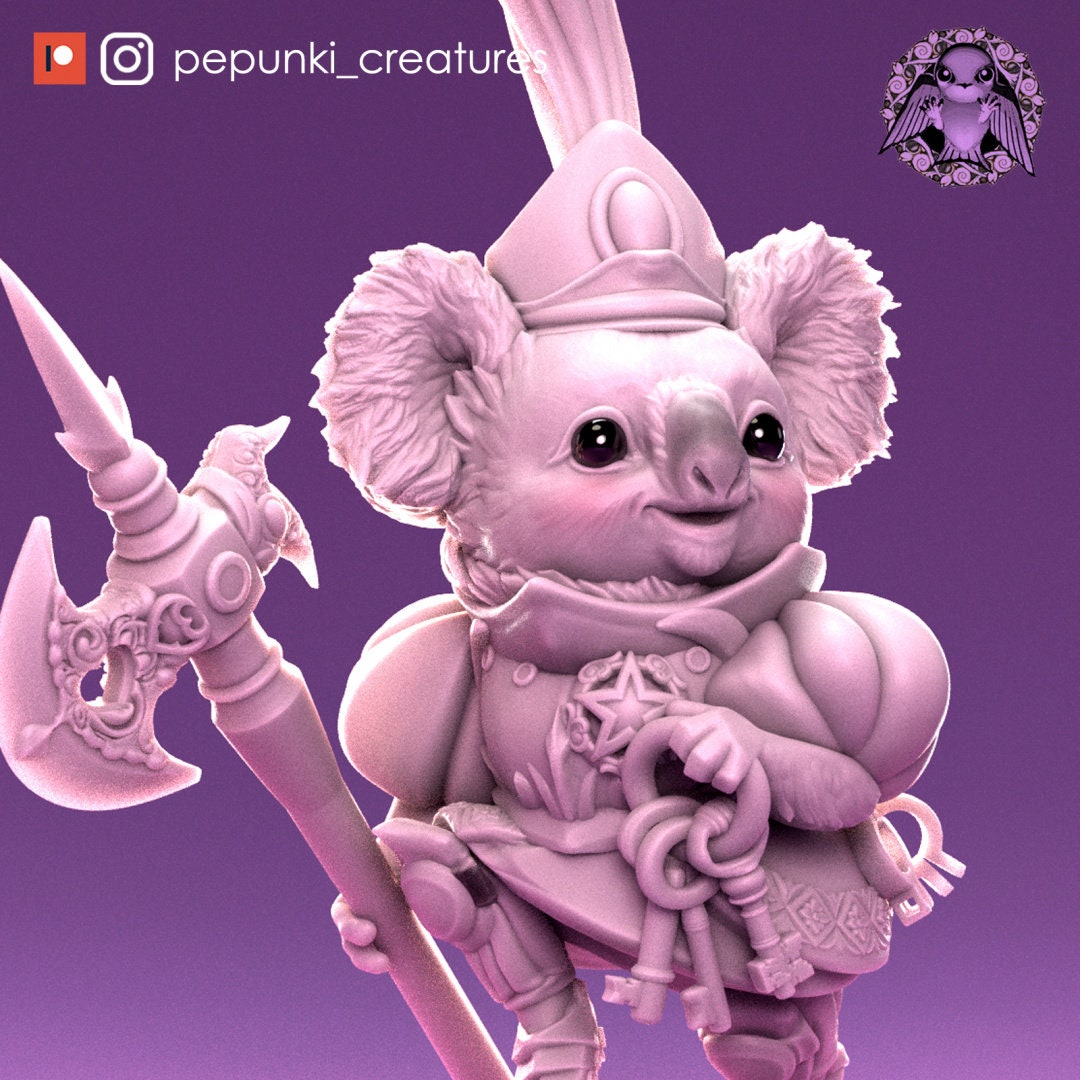 Koala Warrior Miniature | Tabletop RPG Miniature | Pepunki Creatures | Roleplaying 3D Printed Fantasy Mini - 3DPrintDen