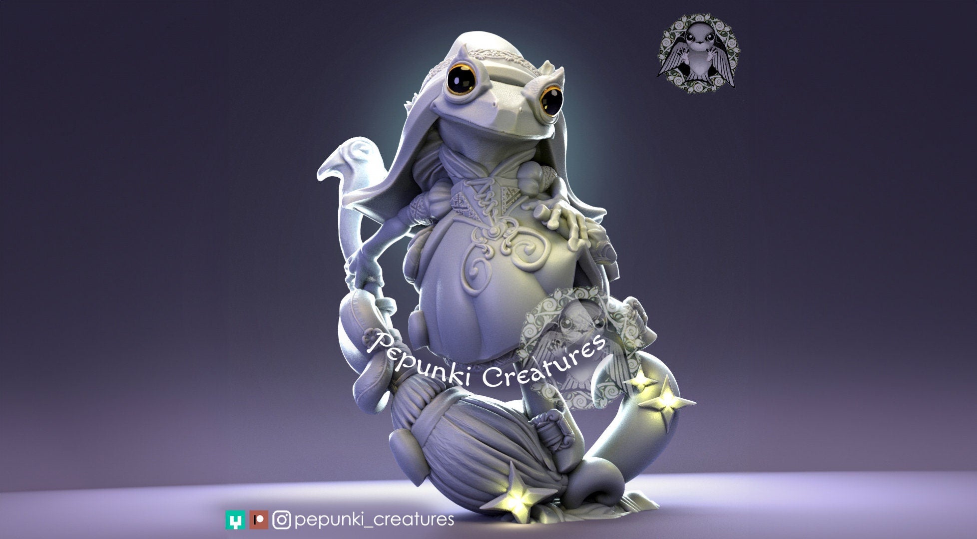 Frog Witch Miniature | Tabletop RPG Miniature | Pepunki Creatures | Roleplaying 3D Printed Fantasy Mini - 3DPrintDen