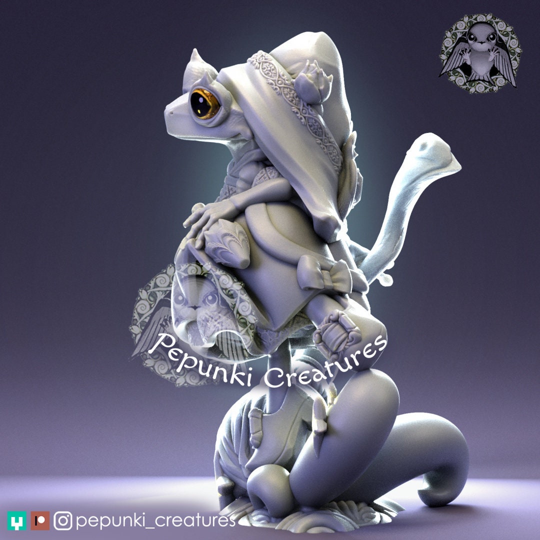 Frog Witch Miniature | Tabletop RPG Miniature | Pepunki Creatures | Roleplaying 3D Printed Fantasy Mini - 3DPrintDen