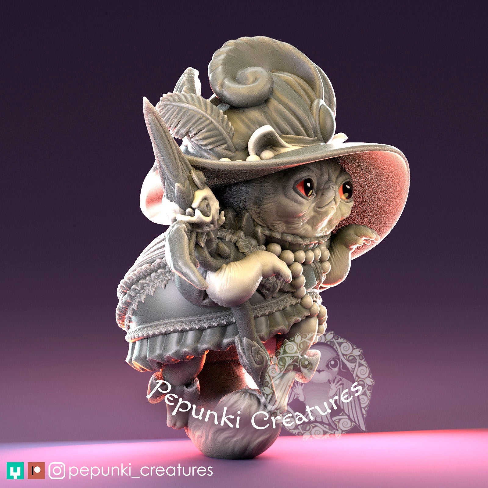 Persian Cat Witch Miniature | Tabletop RPG Miniature | Pepunki Creatures | Roleplaying 3D Printed Fantasy Mini - 3DPrintDen