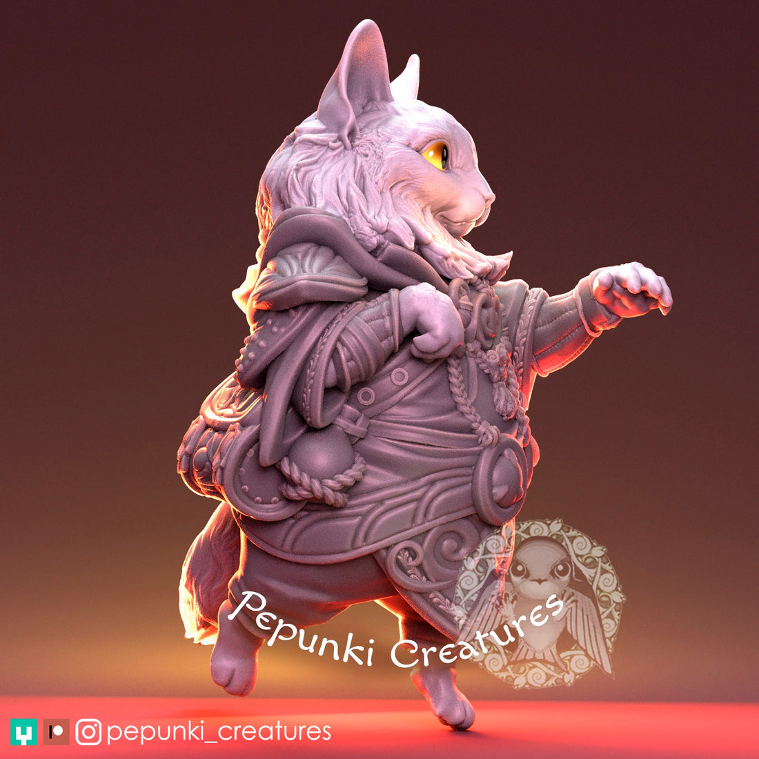 Cat Noble Miniature | Tabletop RPG Miniature | Pepunki Creatures | Roleplaying 3D Printed Fantasy Mini - 3DPrintDen