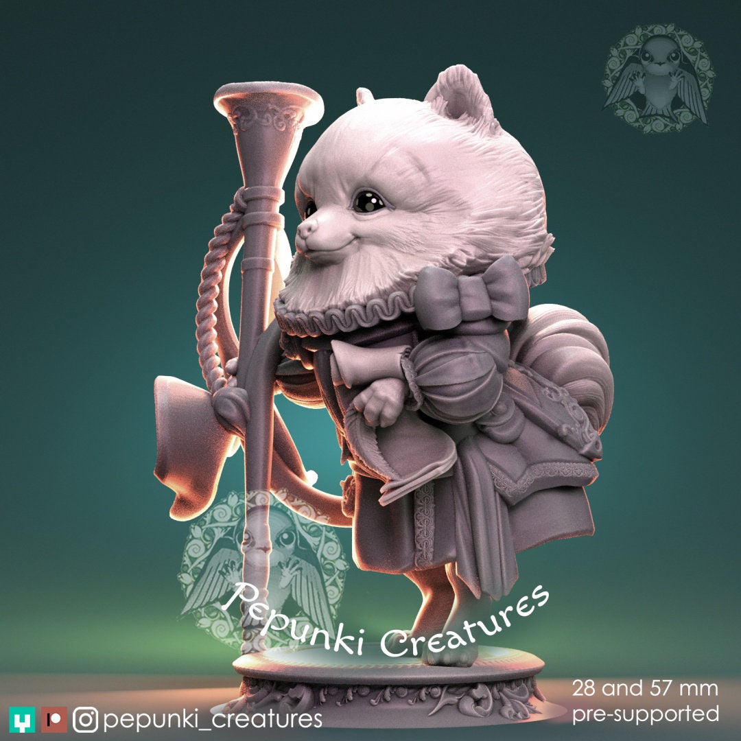 Pomeranian Herald Miniature | Tabletop RPG Miniature | Pepunki Creatures | Roleplaying 3D Printed Fantasy Mini - 3DPrintDen