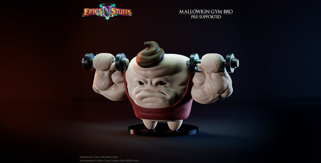 Marshmallow Gym Bro Miniature | Tabletop RPG Miniature | Epic 'N' Stuff | Roleplaying 3D Printed Fantasy Mini - 3DPrintDen