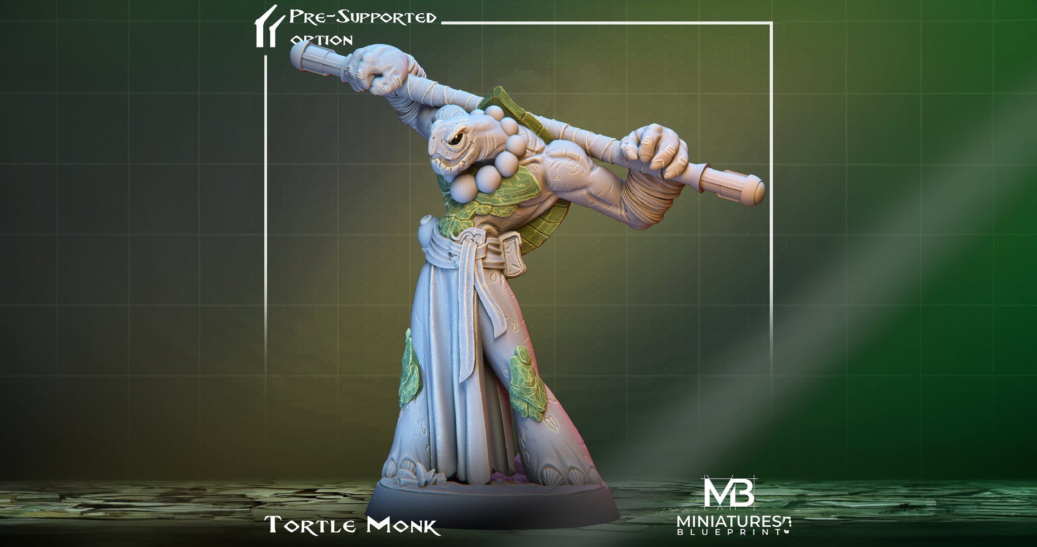 Tortle Monk Miniature, Shenzu | Tabletop RPG Miniature | Miniatures Blueprint | Roleplaying 3D Printed Fantasy Mini - 3DPrintDen