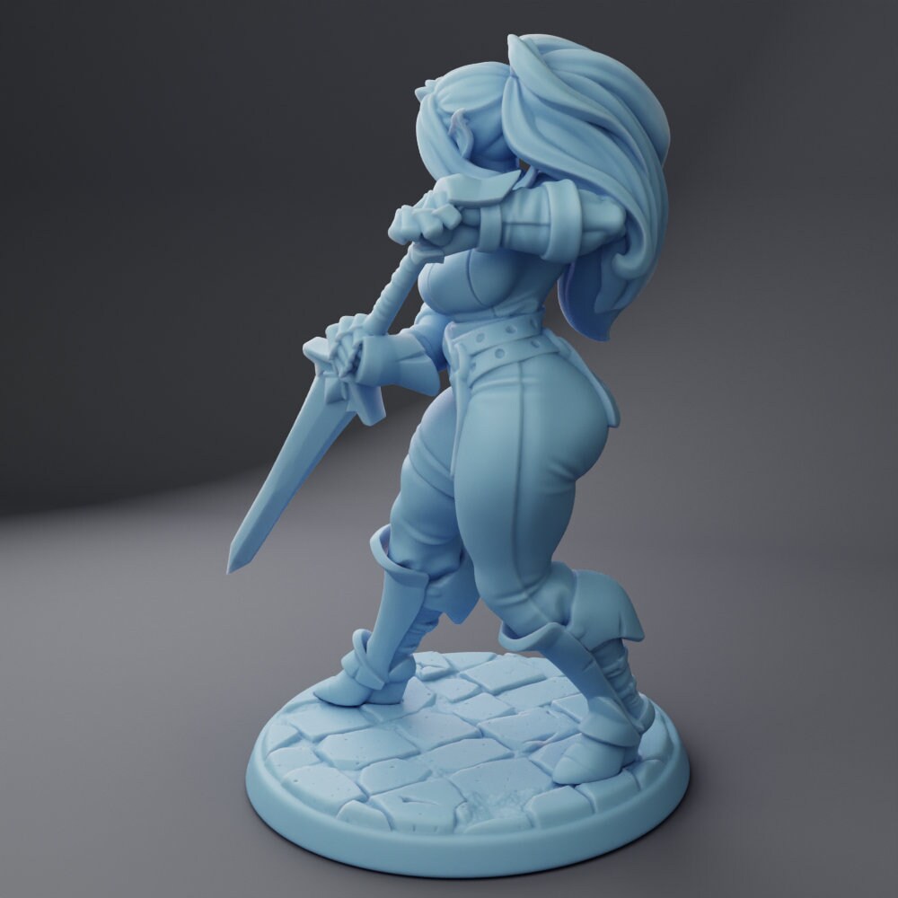 Female Elf Warrior Miniature, Sybil | Twin Goddess Miniatures | Tabletop RPG Miniature | Roleplaying 3D Printed Fantasy Mini - 3DPrintDen