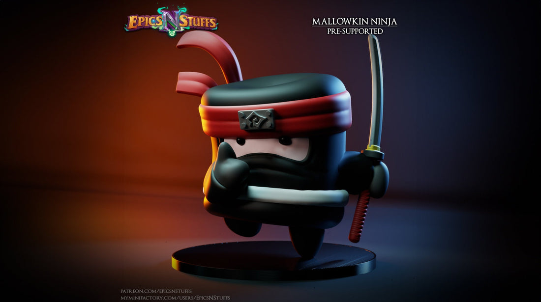 Marshmallow Ninja Miniature | Tabletop RPG Miniature | Epic 'N' Stuff | Roleplaying 3D Printed Fantasy Mini - 3DPrintDen