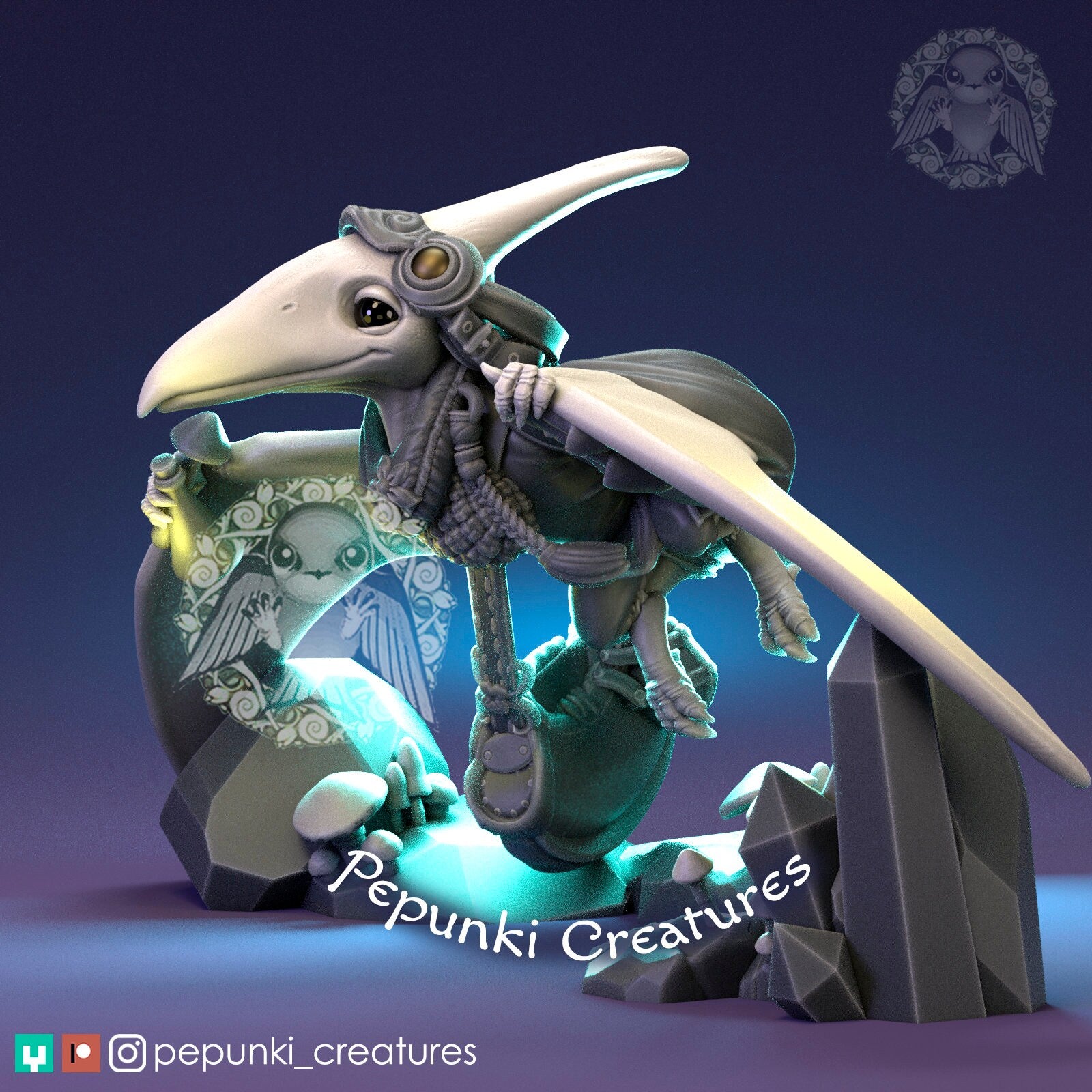 Pterodactyl Alchemist Miniature | Tabletop RPG Miniature | Pepunki Creatures | Roleplaying 3D Printed Fantasy Mini - 3DPrintDen