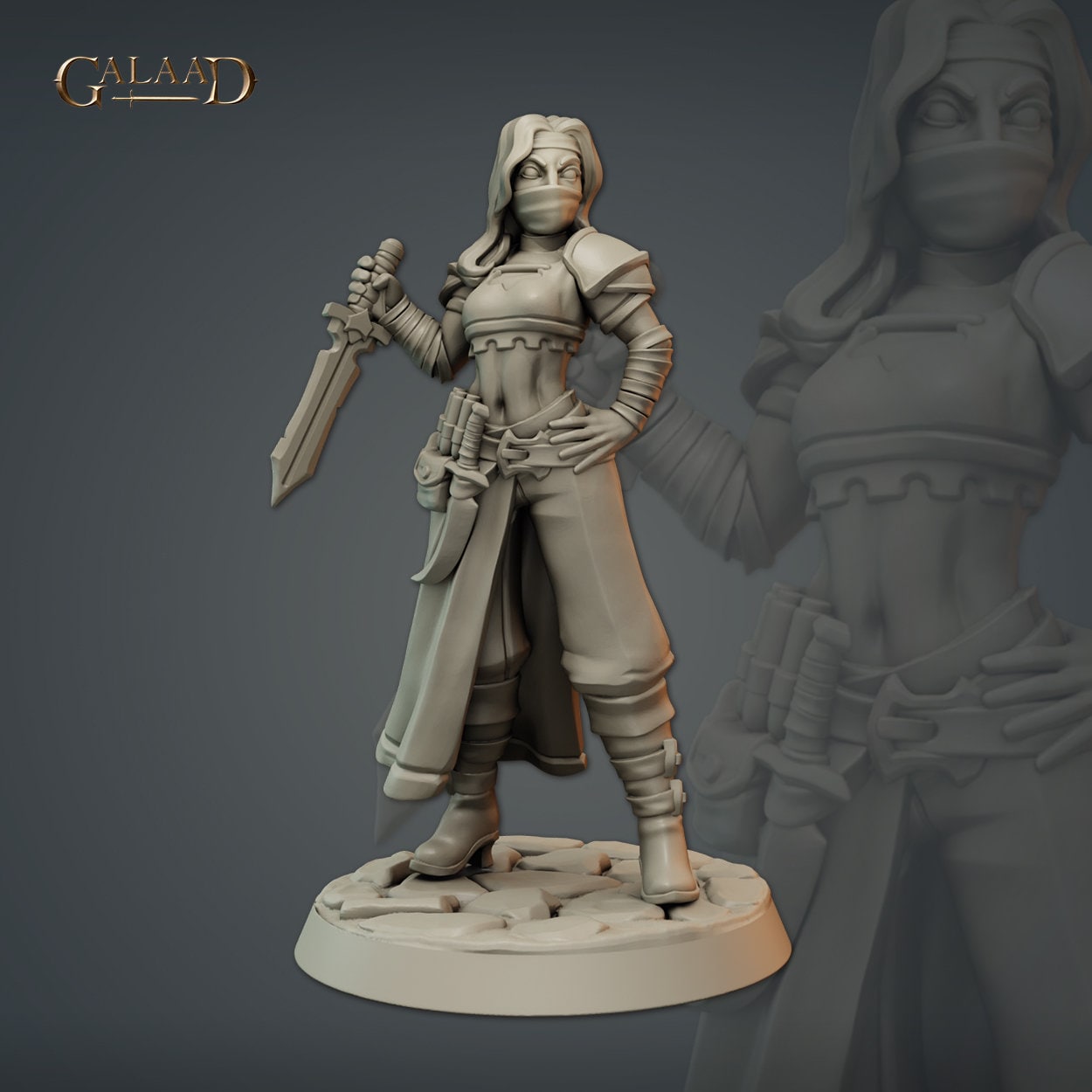 Female Bandits Miniature | Tabletop RPG Miniature | Galaad Miniatures | Roleplaying 3D Printed Fantasy Mini - 3DPrintDen