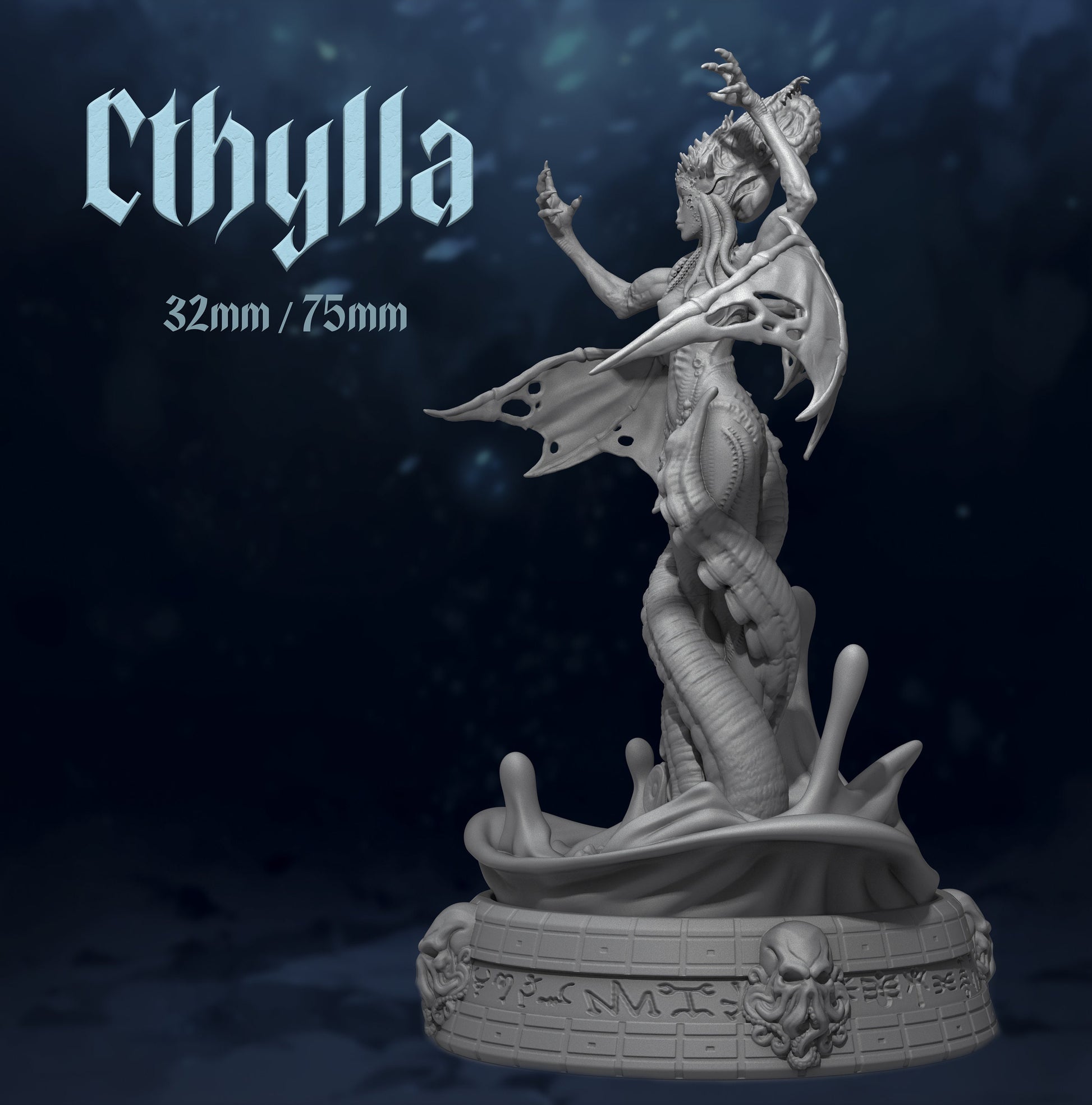 Sea Monstress Miniature, Cthylla | Tabletop RPG Miniature | Dungeons and Maidens | Roleplaying 3D Printed Fantasy Mini - 3DPrintDen