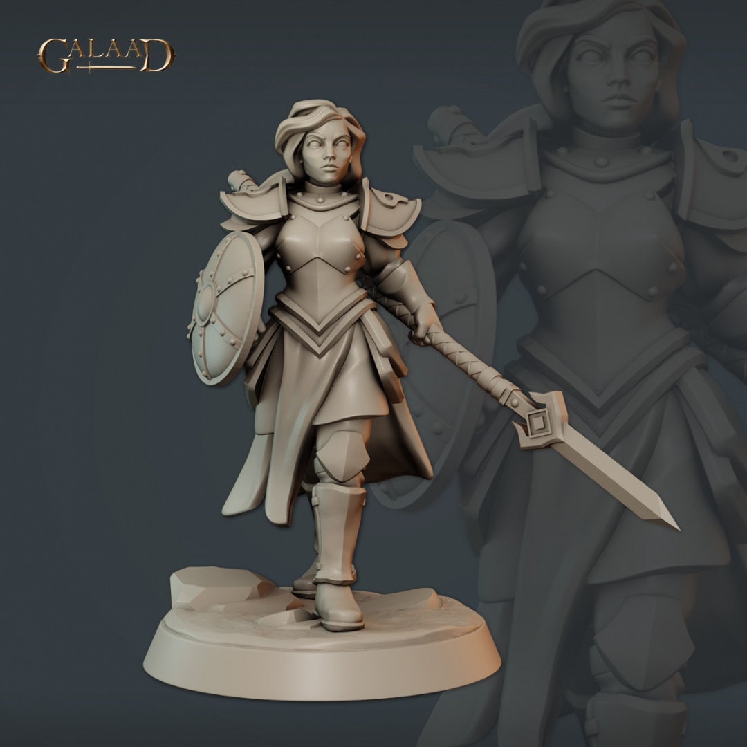 Female Vanguard Miniature | Tabletop RPG Miniature | Galaad Miniatures | Roleplaying 3D Printed Fantasy Mini - 3DPrintDen