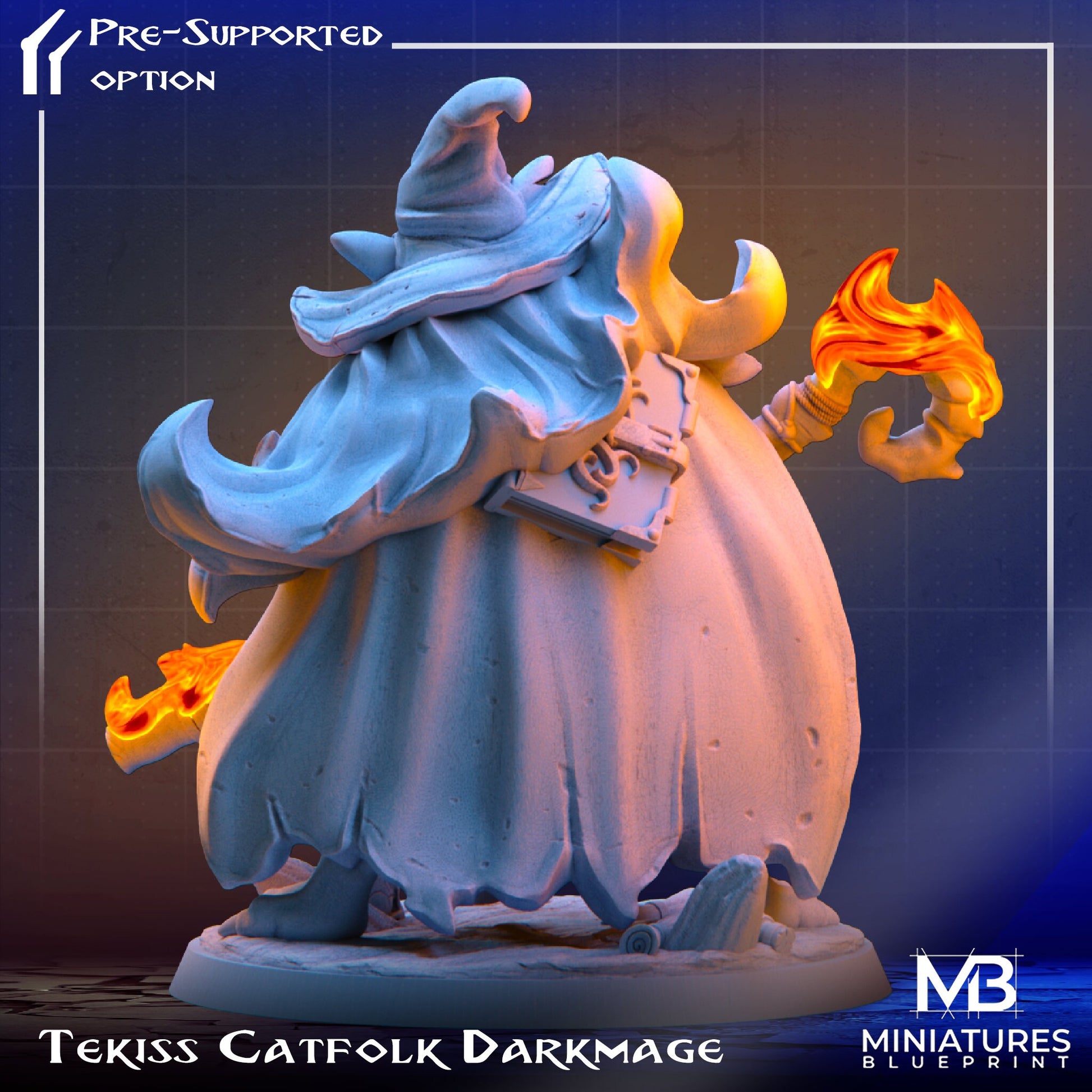 Catfolk Darkmage Miniature, Tekiss | Tabletop RPG Miniature | Miniatures Blueprint | Roleplaying 3D Printed Fantasy Mini - 3DPrintDen