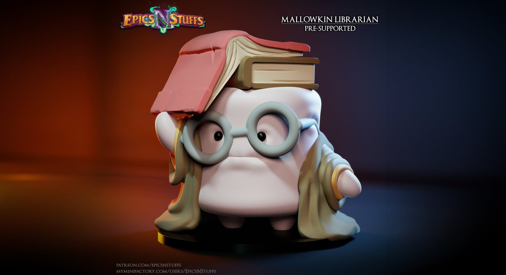 Marshmallow Librarian Miniature | Tabletop RPG Miniature | Epic 'N' Stuff | Roleplaying 3D Printed Fantasy Mini - 3DPrintDen