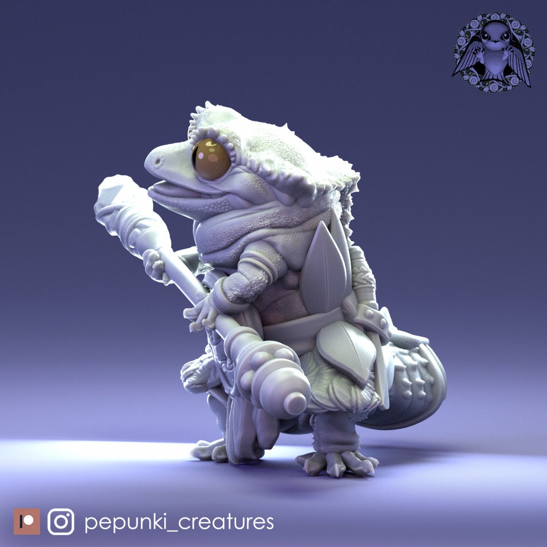 Crested Gecko Spearman Miniature | Tabletop RPG Miniature | Pepunki Creatures | Roleplaying 3D Printed Fantasy Mini - 3DPrintDen