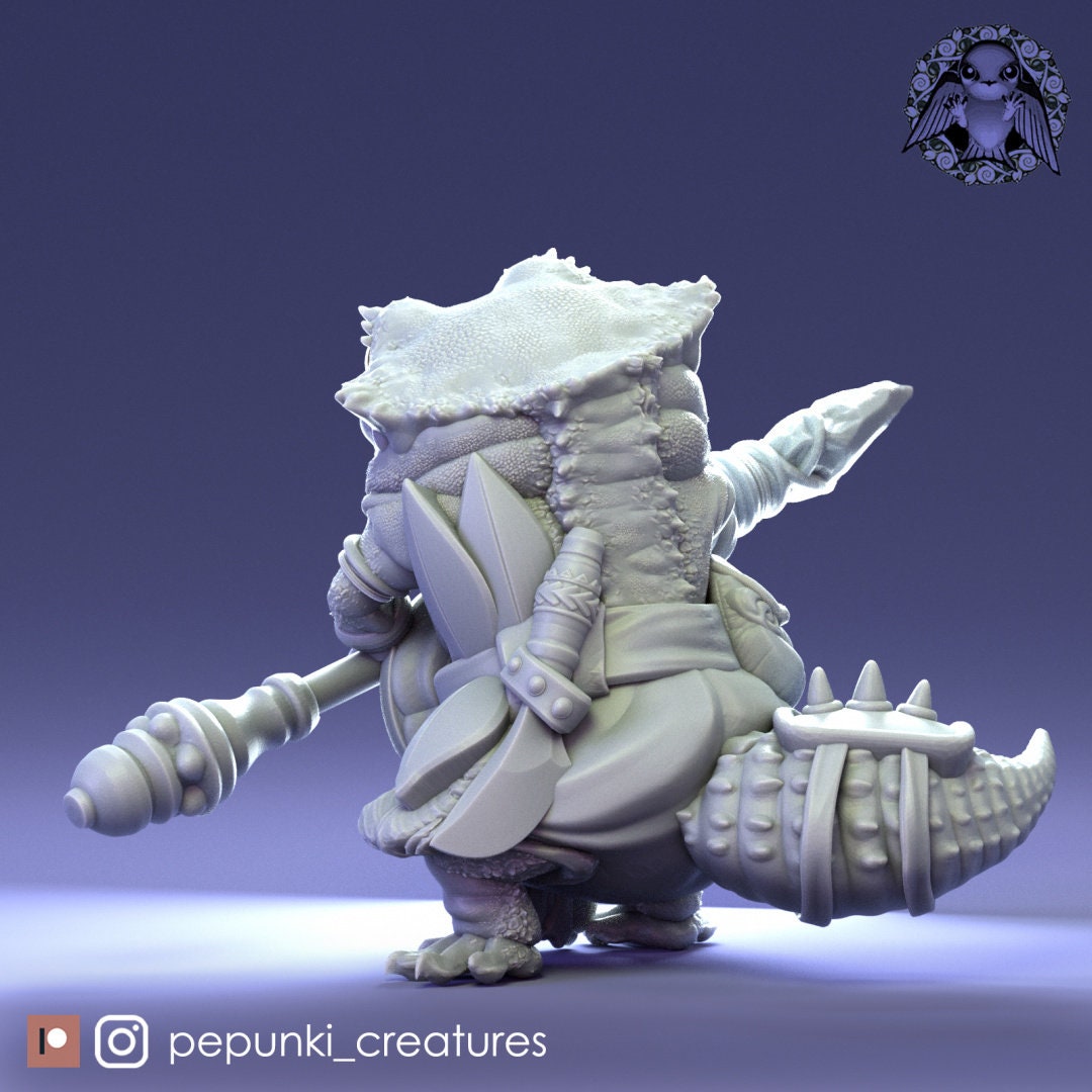 Crested Gecko Spearman Miniature | Tabletop RPG Miniature | Pepunki Creatures | Roleplaying 3D Printed Fantasy Mini - 3DPrintDen