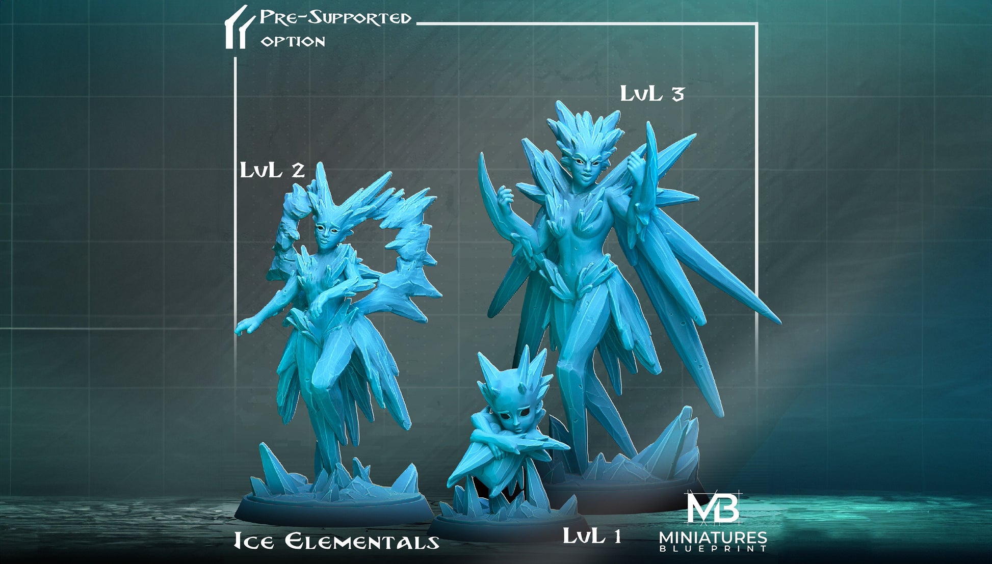 Ice Elemental Miniature | Tabletop RPG Miniature | Miniatures Blueprint | Roleplaying 3D Printed Fantasy Mini - 3DPrintDen