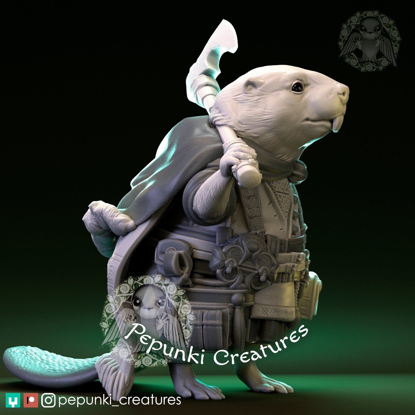 Beaver Carpenter Miniature, Pan Bobr | Tabletop RPG Miniature | Pepunki Creatures | Roleplaying 3D Printed Fantasy Mini - 3DPrintDen