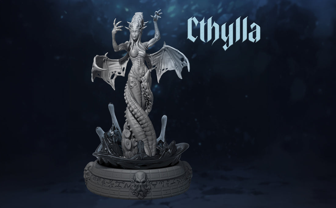 Sea Monstress Miniature, Cthylla | Tabletop RPG Miniature | Dungeons and Maidens | Roleplaying 3D Printed Fantasy Mini - 3DPrintDen