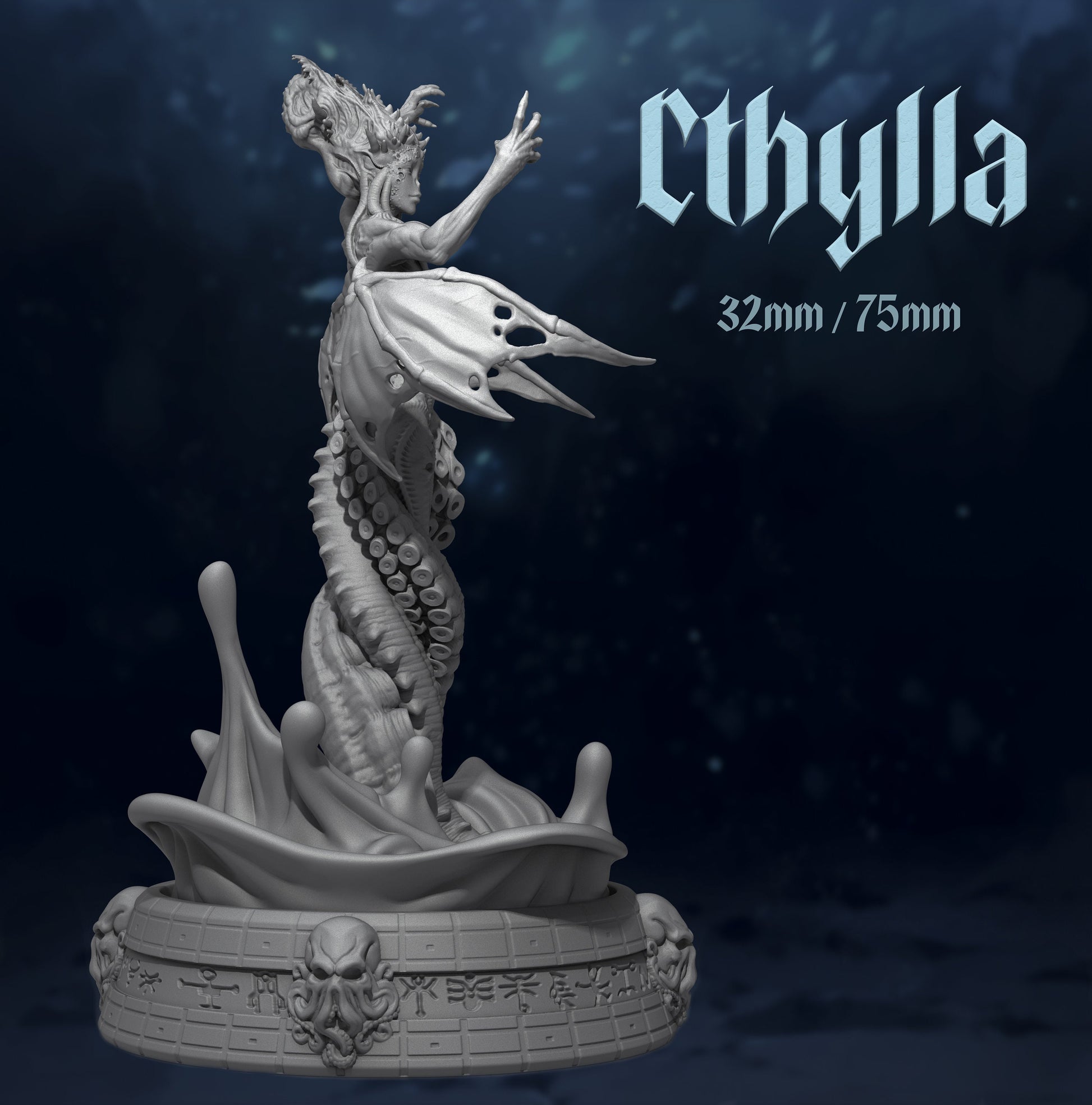 Sea Monstress Miniature, Cthylla | Tabletop RPG Miniature | Dungeons and Maidens | Roleplaying 3D Printed Fantasy Mini - 3DPrintDen