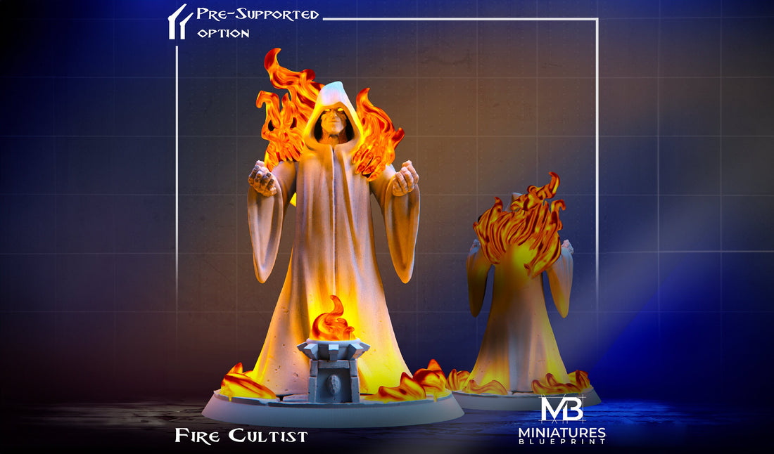 Fire Cultist Miniature | Tabletop RPG Miniature | Miniatures Blueprint | Roleplaying 3D Printed Fantasy Mini - 3DPrintDen