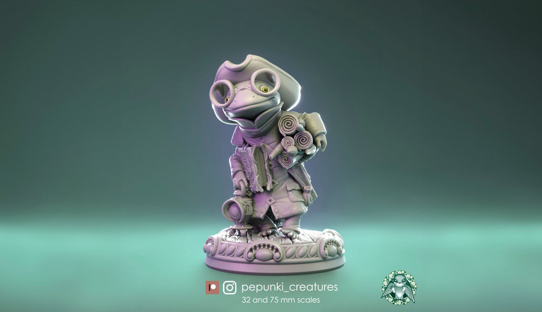 Newt Scientist Miniature, John | Tabletop RPG Miniature | Pepunki Creatures | Roleplaying 3D Printed Fantasy Mini - 3DPrintDen