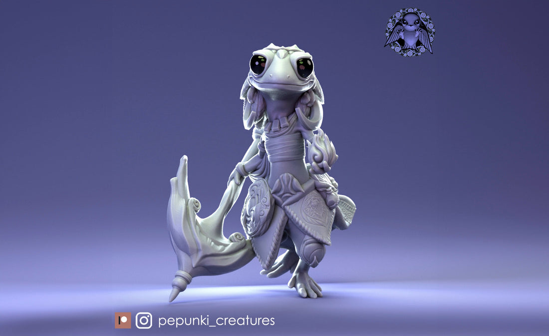 Gecko Mage Miniature | Tabletop RPG Miniature | Pepunki Creatures | Roleplaying 3D Printed Fantasy Mini - 3DPrintDen