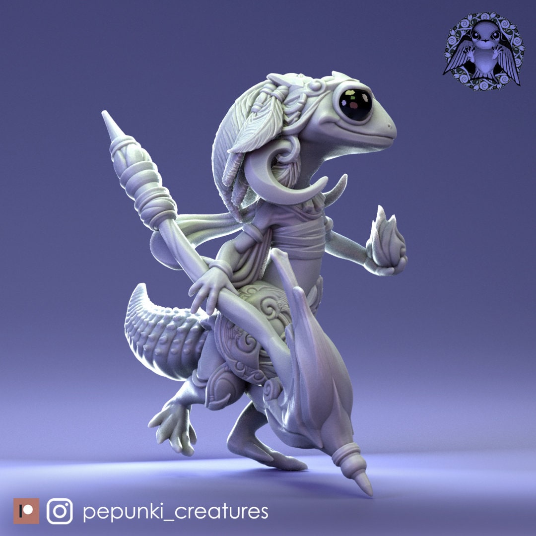 Gecko Mage Miniature | Tabletop RPG Miniature | Pepunki Creatures | Roleplaying 3D Printed Fantasy Mini - 3DPrintDen