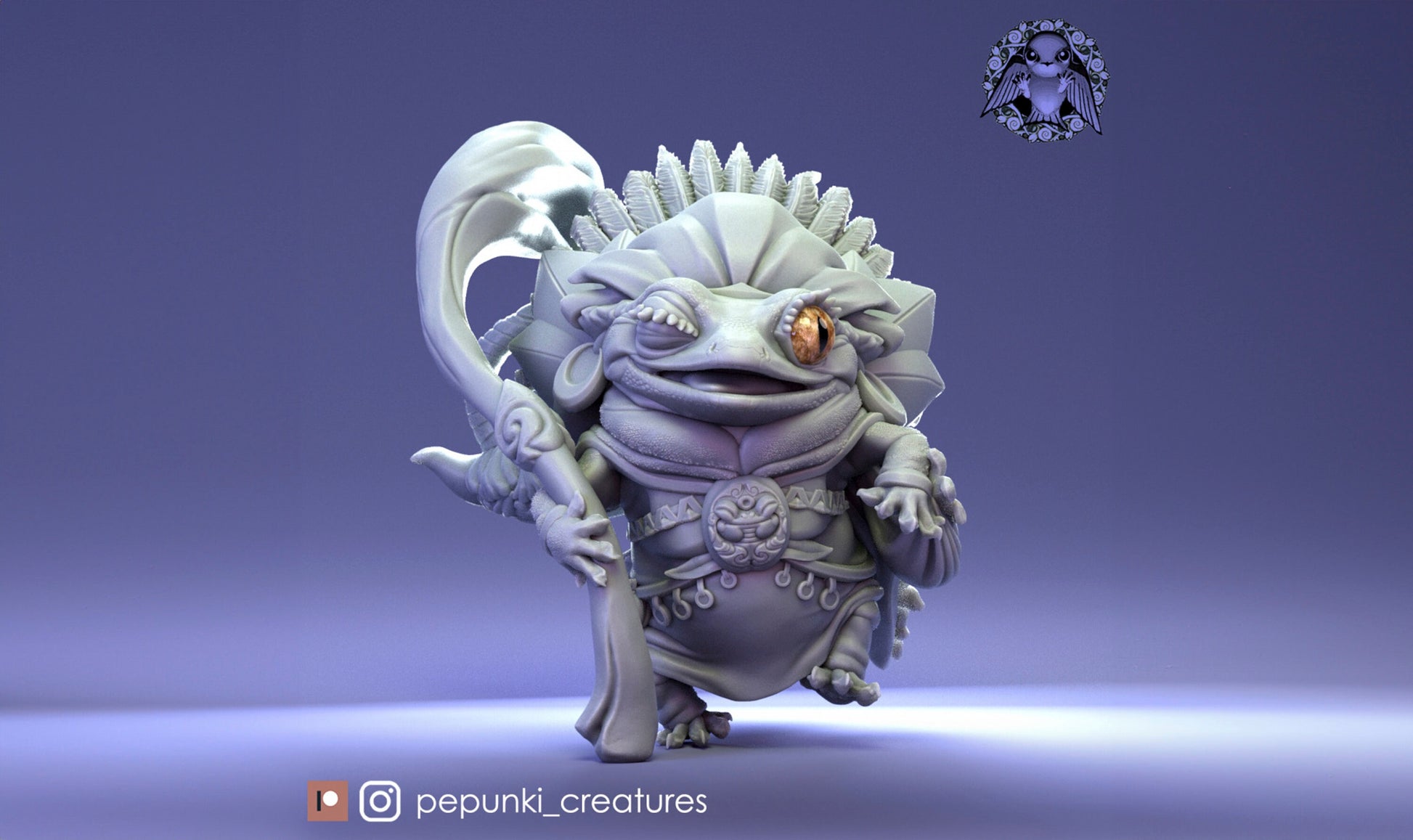 Gecko Shaman Miniature | Tabletop RPG Miniature | Pepunki Creatures | Roleplaying 3D Printed Fantasy Mini - 3DPrintDen