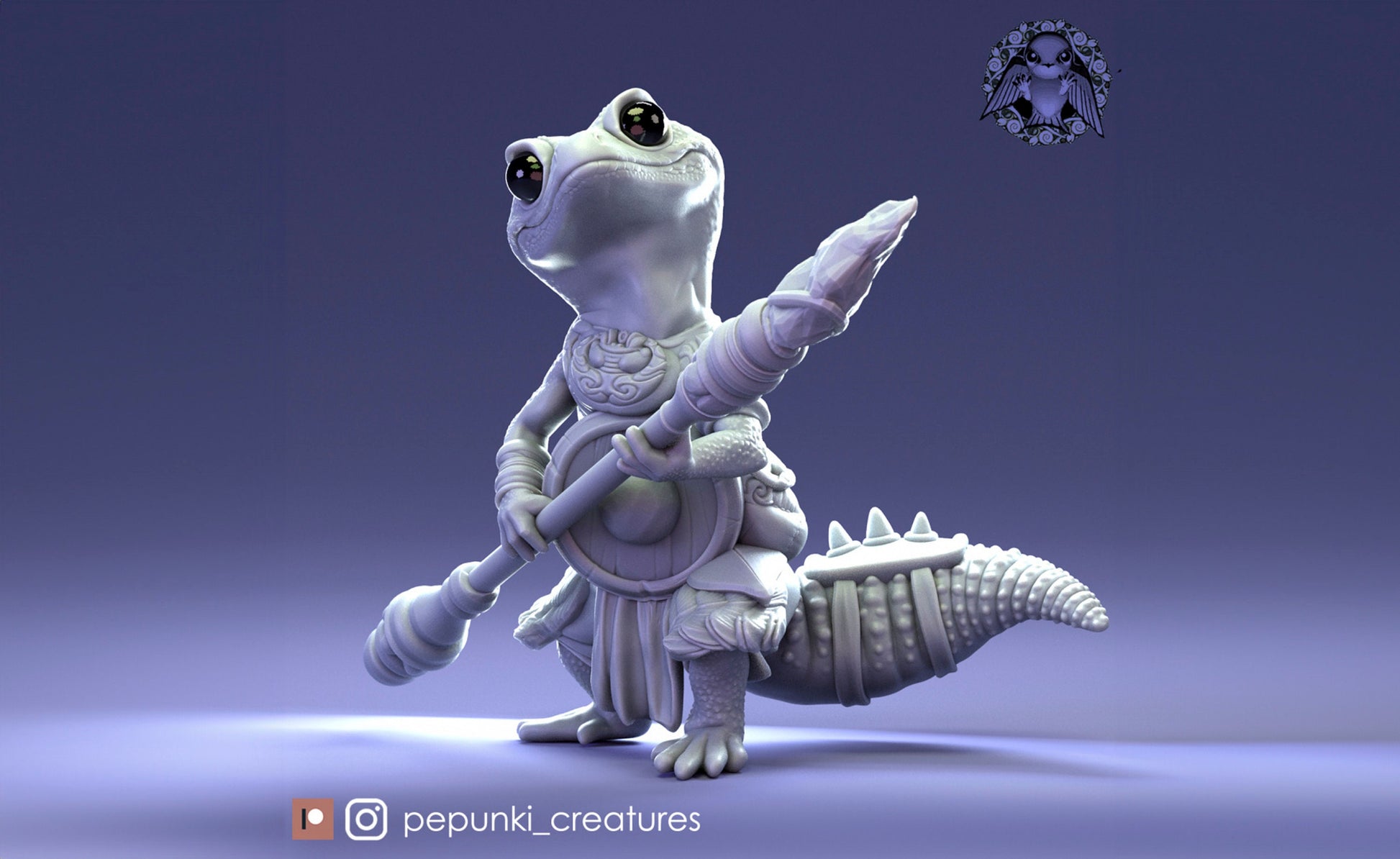 Gecko Spearman Miniature | Tabletop RPG Miniature | Pepunki Creatures | Roleplaying 3D Printed Fantasy Mini - 3DPrintDen