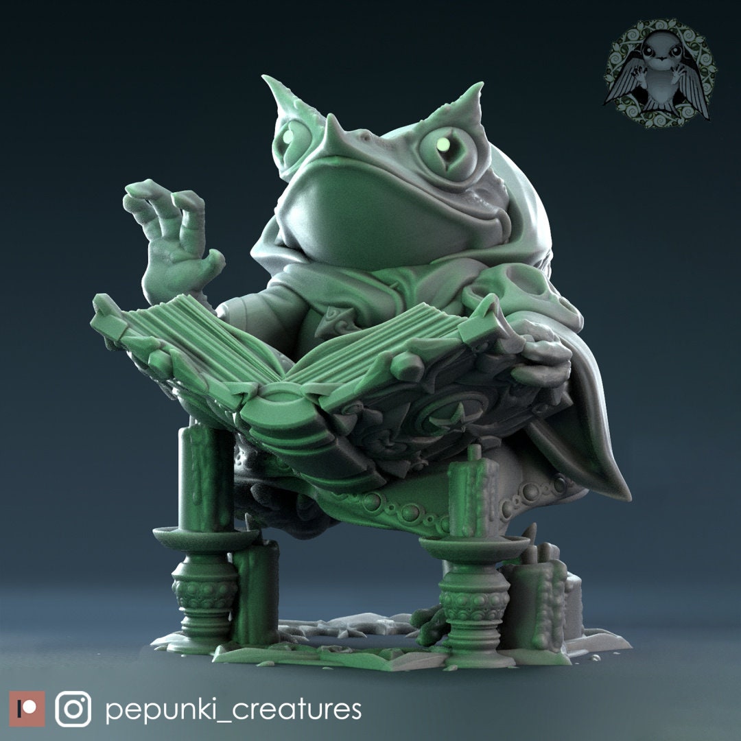 Frog Necromancer Miniature | Tabletop RPG Miniature | Pepunki Creatures | Roleplaying 3D Printed Fantasy Mini - 3DPrintDen