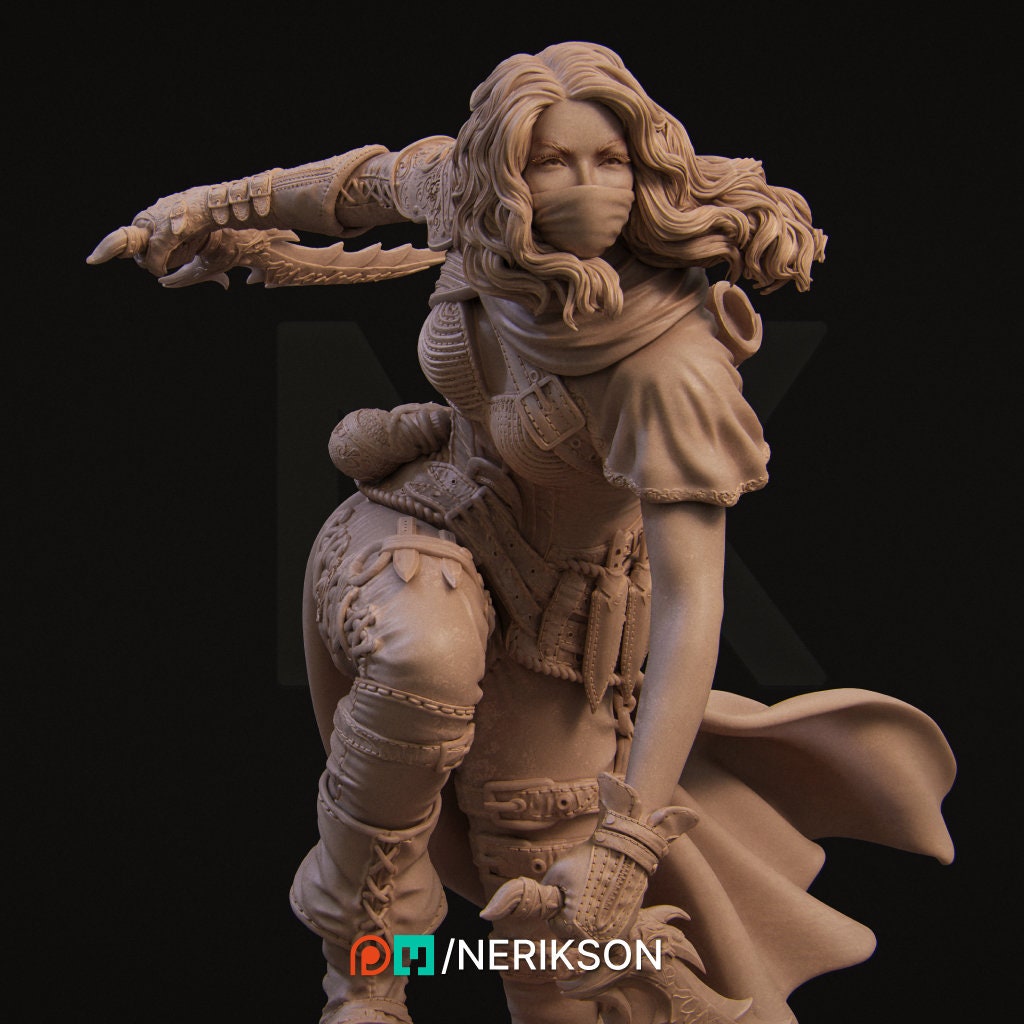 Female Assassin Miniature, Enika | Tabletop RPG Miniature | Nerikson | Roleplaying 3D Printed Fantasy Mini - 3DPrintDen