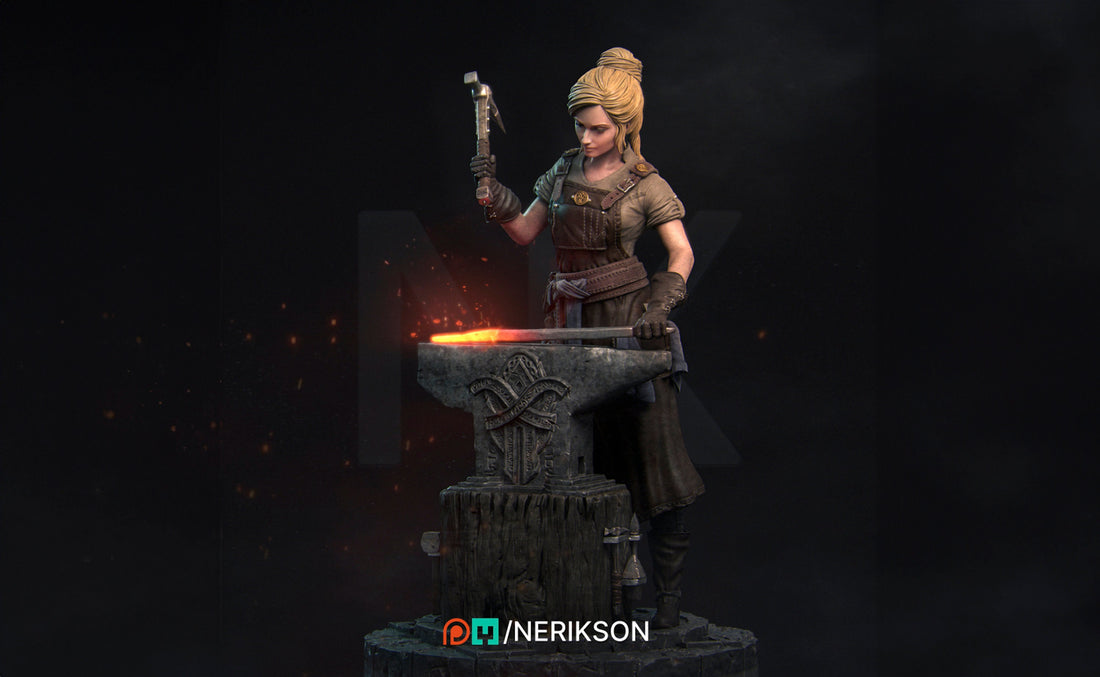 Female Blacksmith Miniature, Lara | Tabletop RPG Miniature | Nerikson | Roleplaying 3D Printed Fantasy Mini - 3DPrintDen