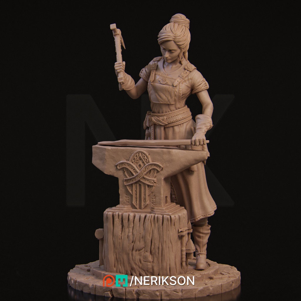 Female Blacksmith Miniature, Lara | Tabletop RPG Miniature | Nerikson | Roleplaying 3D Printed Fantasy Mini - 3DPrintDen