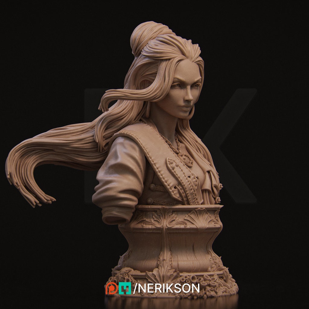 Female Pirate Bust, Mariana | Tabletop RPG Miniature | Nerikson | Roleplaying 3D Printed Fantasy Mini - 3DPrintDen