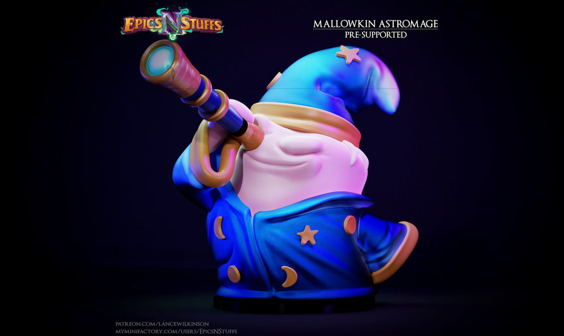 Marshmallow Astromage Miniature | Tabletop RPG Miniature | Epic 'N' Stuff | Roleplaying 3D Printed Fantasy Mini - 3DPrintDen