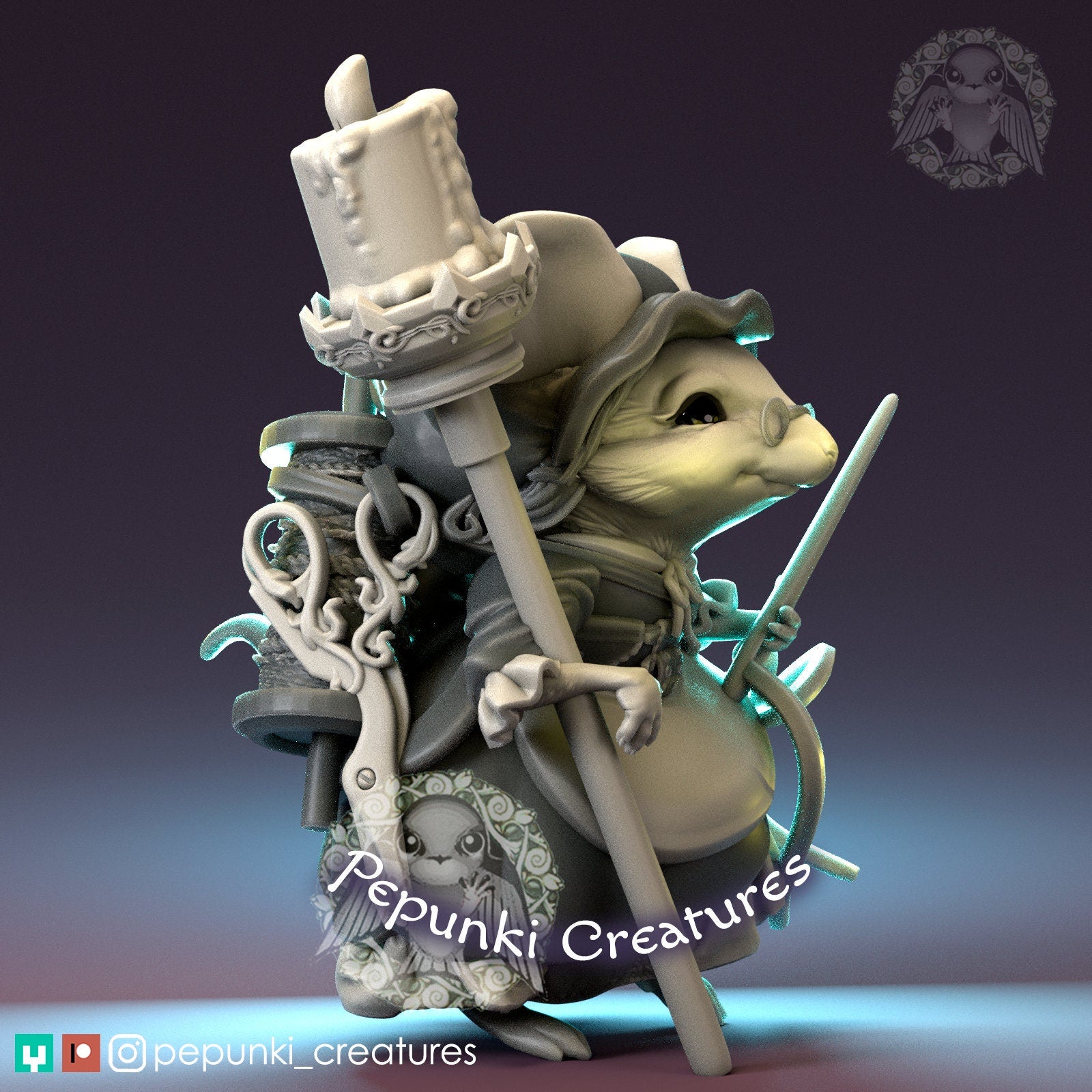 Mouse Seamstress Miniature | Tabletop RPG Miniature | Pepunki Creatures | Roleplaying 3D Printed Fantasy Mini - 3DPrintDen