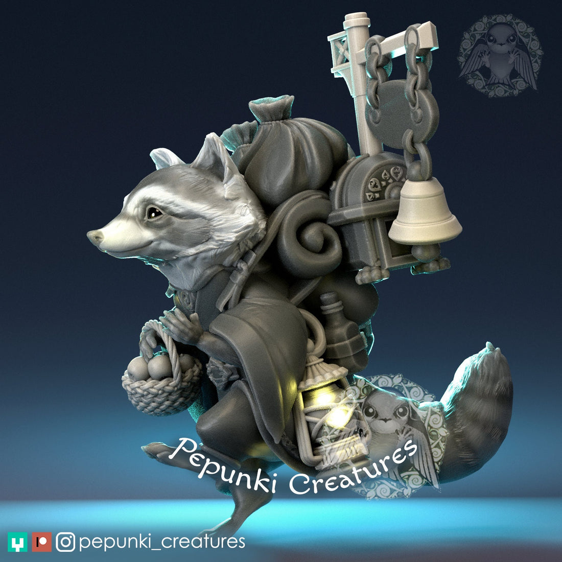 Raccoon Merchant Miniature | Tabletop RPG Miniature | Pepunki Creatures | Roleplaying 3D Printed Fantasy Mini - 3DPrintDen