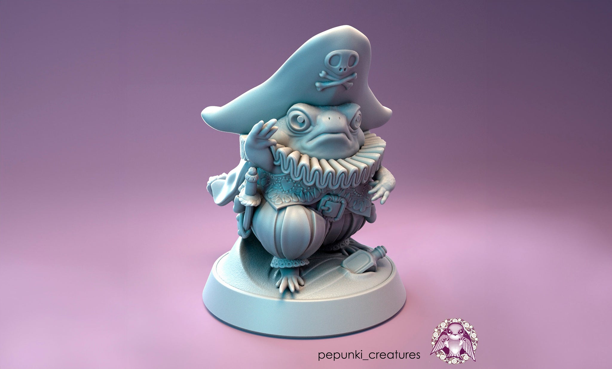 Toad Pirate Captain Miniature, Billy Quacks | Tabletop RPG Miniature | Pepunki Creatures | Roleplaying 3D Printed Fantasy Mini - 3DPrintDen