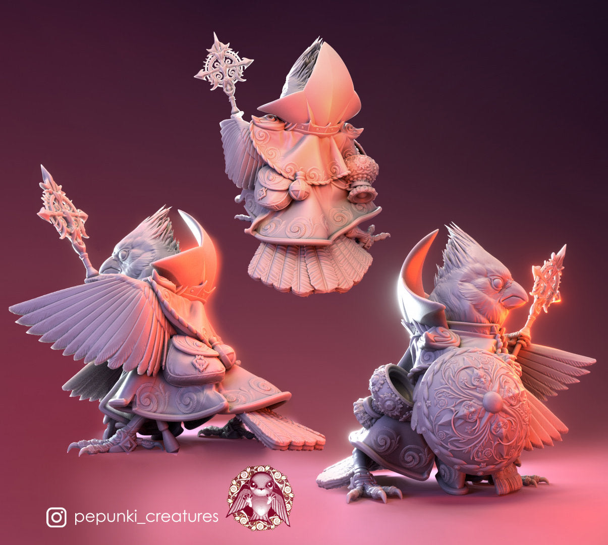 Cardinal Cardinal Miniature | Tabletop RPG Miniature | Pepunki Creatures | Roleplaying 3D Printed Fantasy Mini - 3DPrintDen