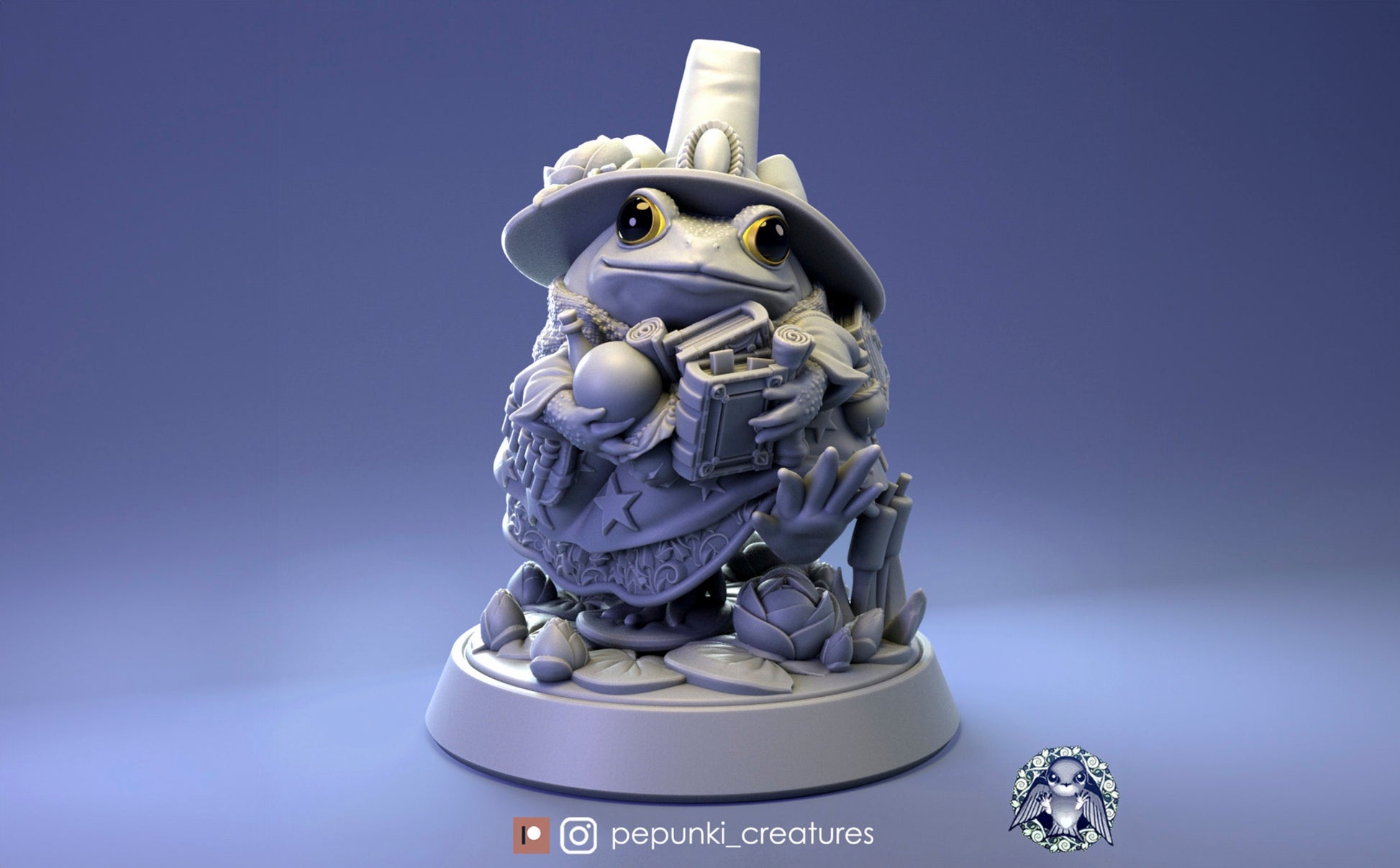 Frog Wizardess Miniature, Ribbitta Tomatina | Tabletop RPG Miniature | Pepunki Creatures | Roleplaying 3D Printed Fantasy Mini - 3DPrintDen