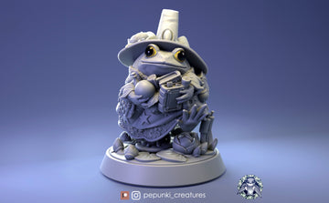 Frog Wizardess Miniature, Ribbitta Tomatina | Tabletop RPG Miniature | Pepunki Creatures | Roleplaying 3D Printed Fantasy Mini - 3DPrintDen